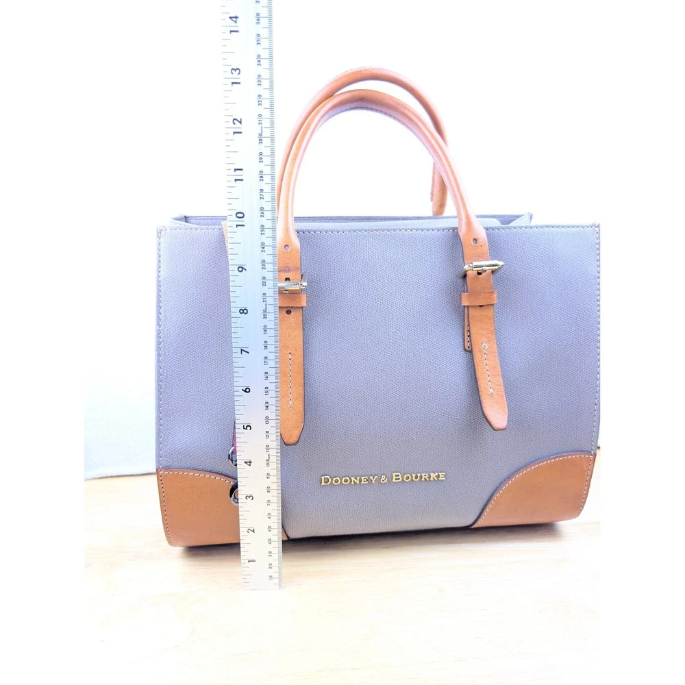 Dooney & Bourke Grey Pebble Grain Leather Satchel Bag Colorful Chevron Lining